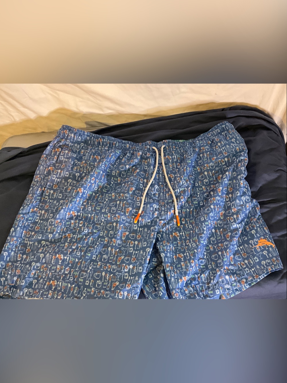 Tommy Bahama Blue Swim Trunks with Orange Accent